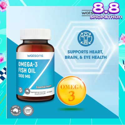 WATSONS Omega-3 Fish Oil Softgel 1000Mg (Support Heart, Brain & Eyes) 90s