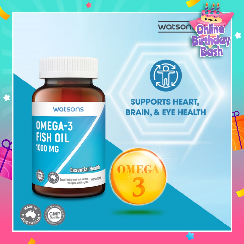 Omega-3 Fish Oil Softgel 1000Mg (Support Heart, Brain & Eyes) 90s