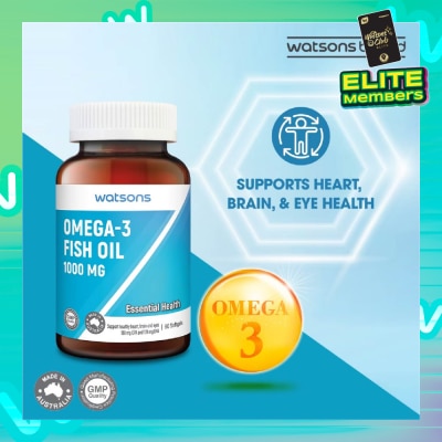 WATSONS Omega-3 Fish Oil Softgel 1000Mg (Support Heart, Brain & Eyes) 90s