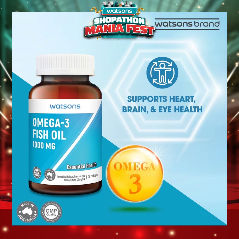 Omega-3 Fish Oil Softgel 1000Mg (Support Heart, Brain & Eyes) 90s