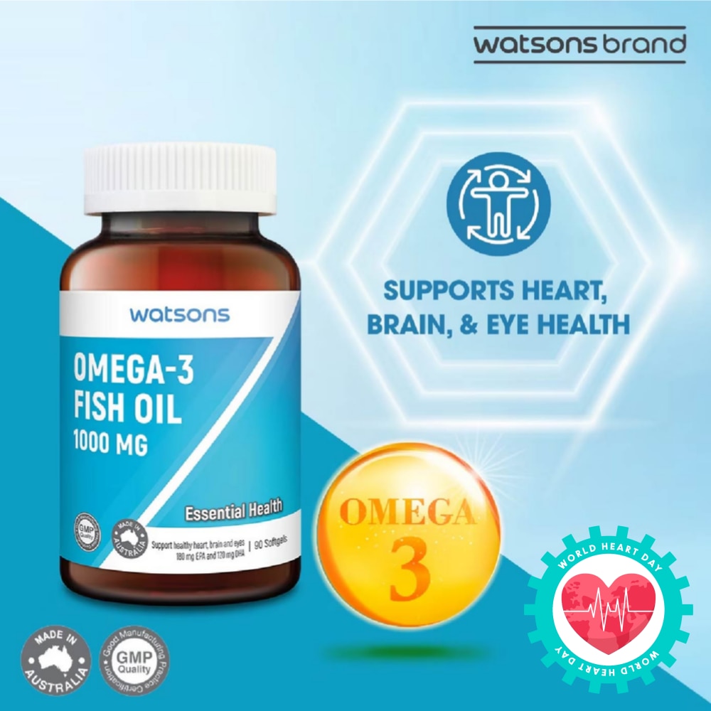 Omega-3 Fish Oil Softgel 1000Mg (Support Heart, Brain & Eyes) 90s