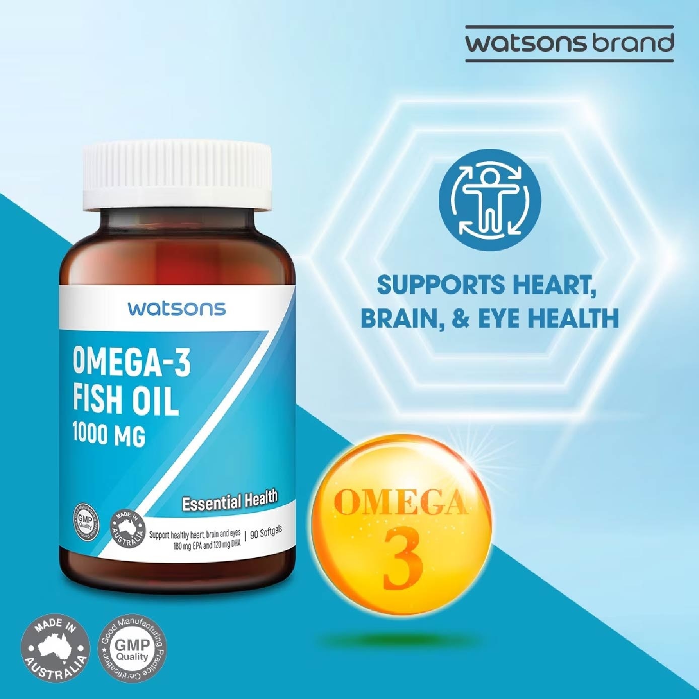 Omega-3 Fish Oil Softgel 1000Mg (Support Heart, Brain & Eyes) 90s
