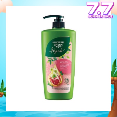FOLLOW ME Green Tea HIJAB Anti-Itch pH-Balanced Shampoo with Habbatus Saude Seed Oil & Pomegranate Extract (Prevent Dandruff) 650ml