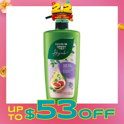 FOLLOW ME Green Tea HIJAB Hair Fall Solution pH-Balanced Shampoo with Habbatus Saude Seed Oil & Fig Extract (Strengthens Weak Hair) 650ml