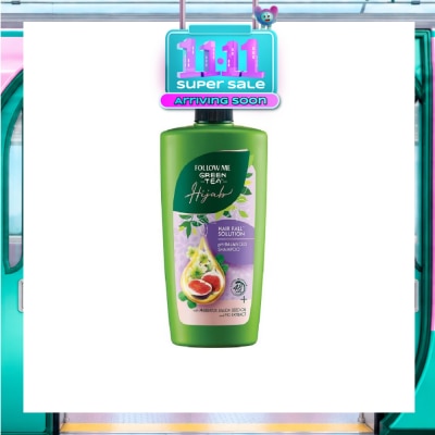 FOLLOW ME Green Tea HIJAB Hair Fall Solution pH Balanced Shampoo with Habbatus Saude Seed Oil & Fig Extract (Strengthens Weak Hair) 650ml image