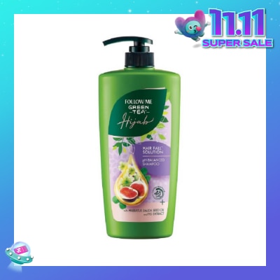 FOLLOW ME Green Tea HIJAB Hair Fall Solution pH-Balanced Shampoo with Habbatus Saude Seed Oil & Fig Extract (Strengthens Weak Hair) 650ml