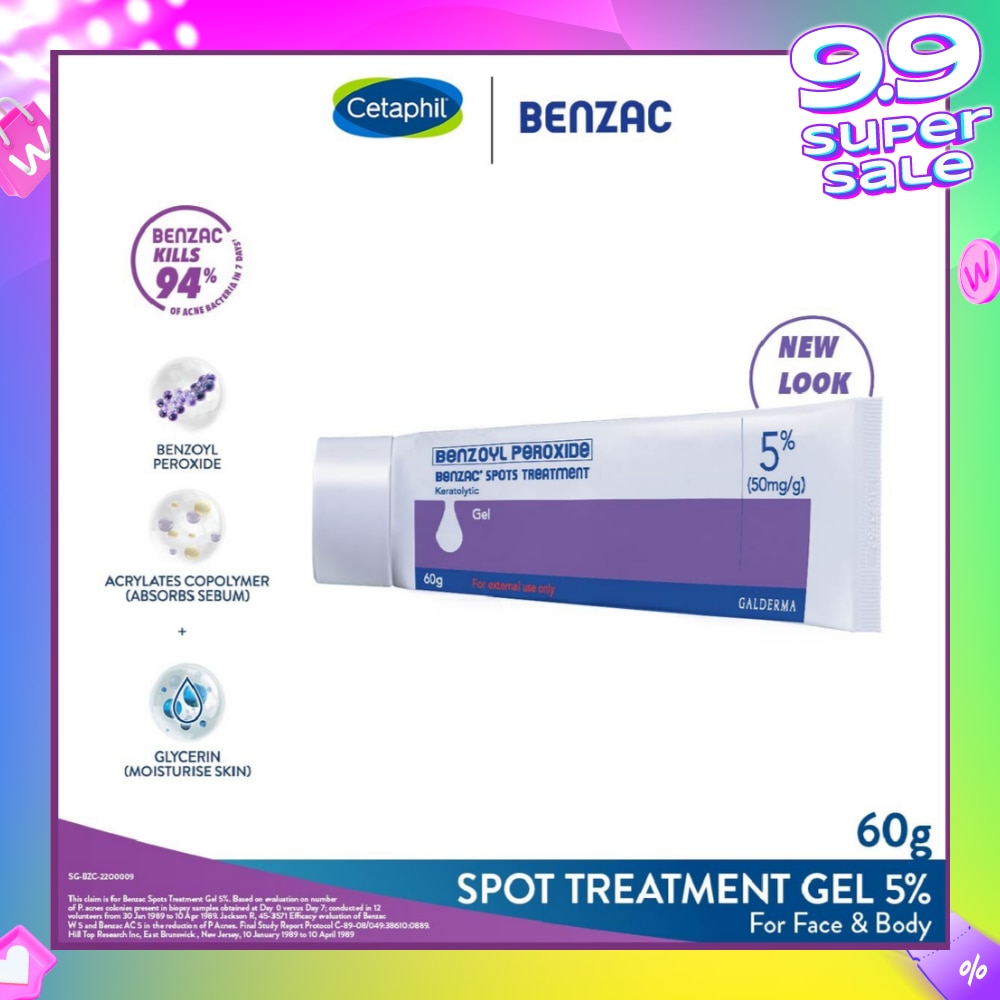 Spots Treatment 5% (Anti-Acne + Pimple Gel Cream With Benzoyl Peroxide) 60g