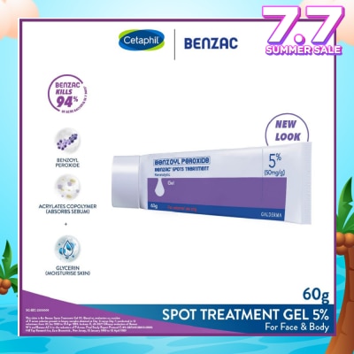 BENZAC Spots Treatment 5% (Anti-Acne + Pimple Gel Cream With Benzoyl Peroxide) 60g
