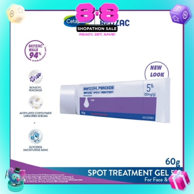 BENZAC - Spots Treatment 5% (Anti-Acne + Pimple Gel Cream With Benzoyl Peroxide) 60g (Expiry: Apr`2027)