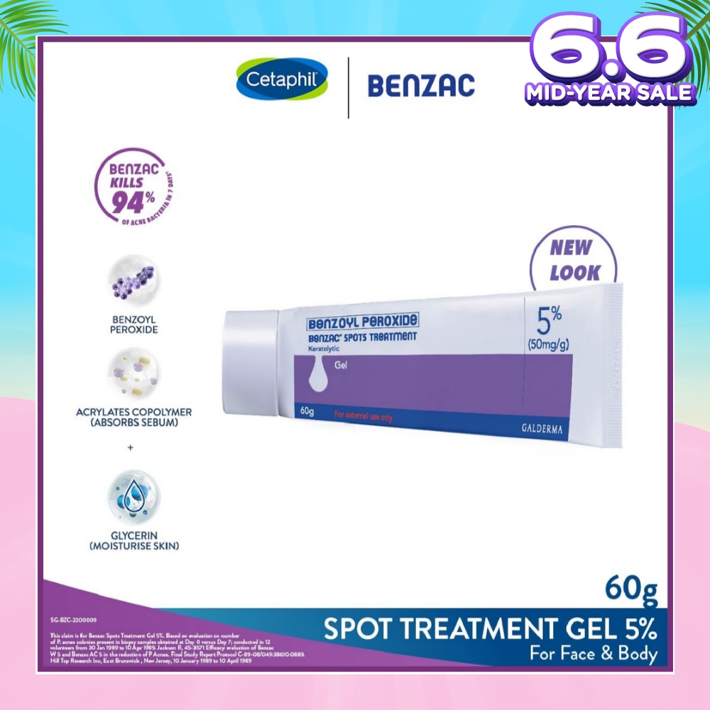 Spots Treatment 5% (Anti-Acne + Pimple Gel Cream With Benzoyl Peroxide) 60g
