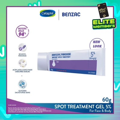 BENZAC Spots Treatment 5% (Anti-Acne + Pimple Gel Cream With Benzoyl Peroxide) 60g