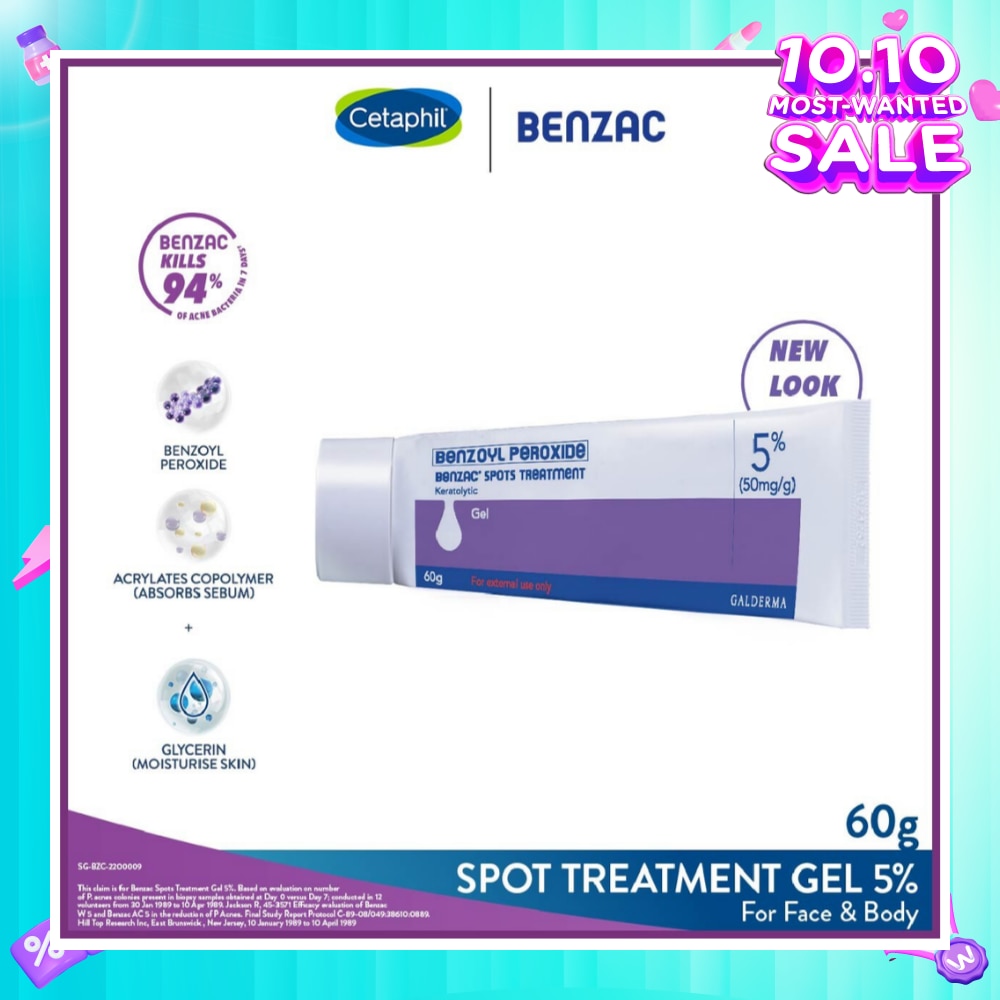Spots Treatment 5% (Anti-Acne + Pimple Gel Cream With Benzoyl Peroxide) 60g