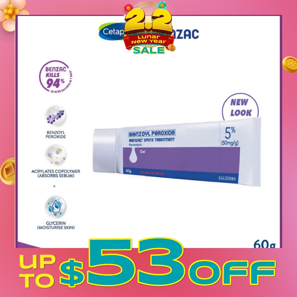 Spots Treatment 5% (Anti-Acne + Pimple Gel Cream With Benzoyl Peroxide) 60g