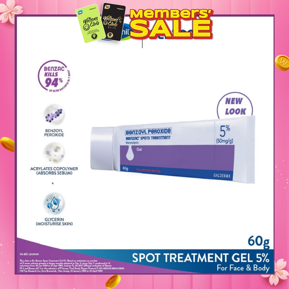Spots Treatment 5% (Anti-Acne + Pimple Gel Cream With Benzoyl Peroxide) 60g