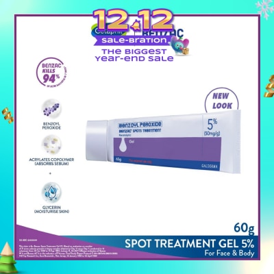 BENZAC Spots Treatment 5% (Anti-Acne + Pimple Gel Cream With Benzoyl Peroxide) 60g