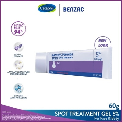 BENZAC Spots Treatment 5% (Anti-Acne + Pimple Gel Cream With Benzoyl Peroxide) 60g