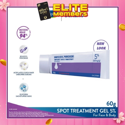 BENZAC Spots Treatment 5% (Anti-Acne + Pimple Gel Cream With Benzoyl Peroxide) 60g
