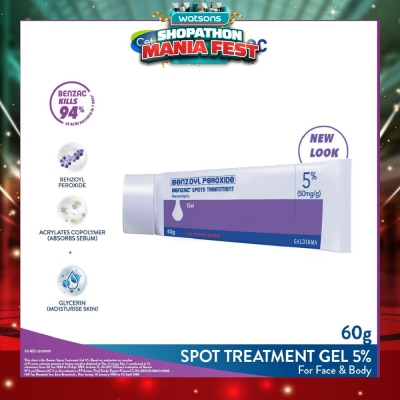 BENZAC - Spots Treatment 5% (Anti-Acne + Pimple Gel Cream With Benzoyl Peroxide) 60g (Expiry: Apr`2027)