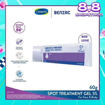 BENZAC Spots Treatment 5% (Anti-Acne + Pimple Gel Cream With Benzoyl Peroxide) 60g
