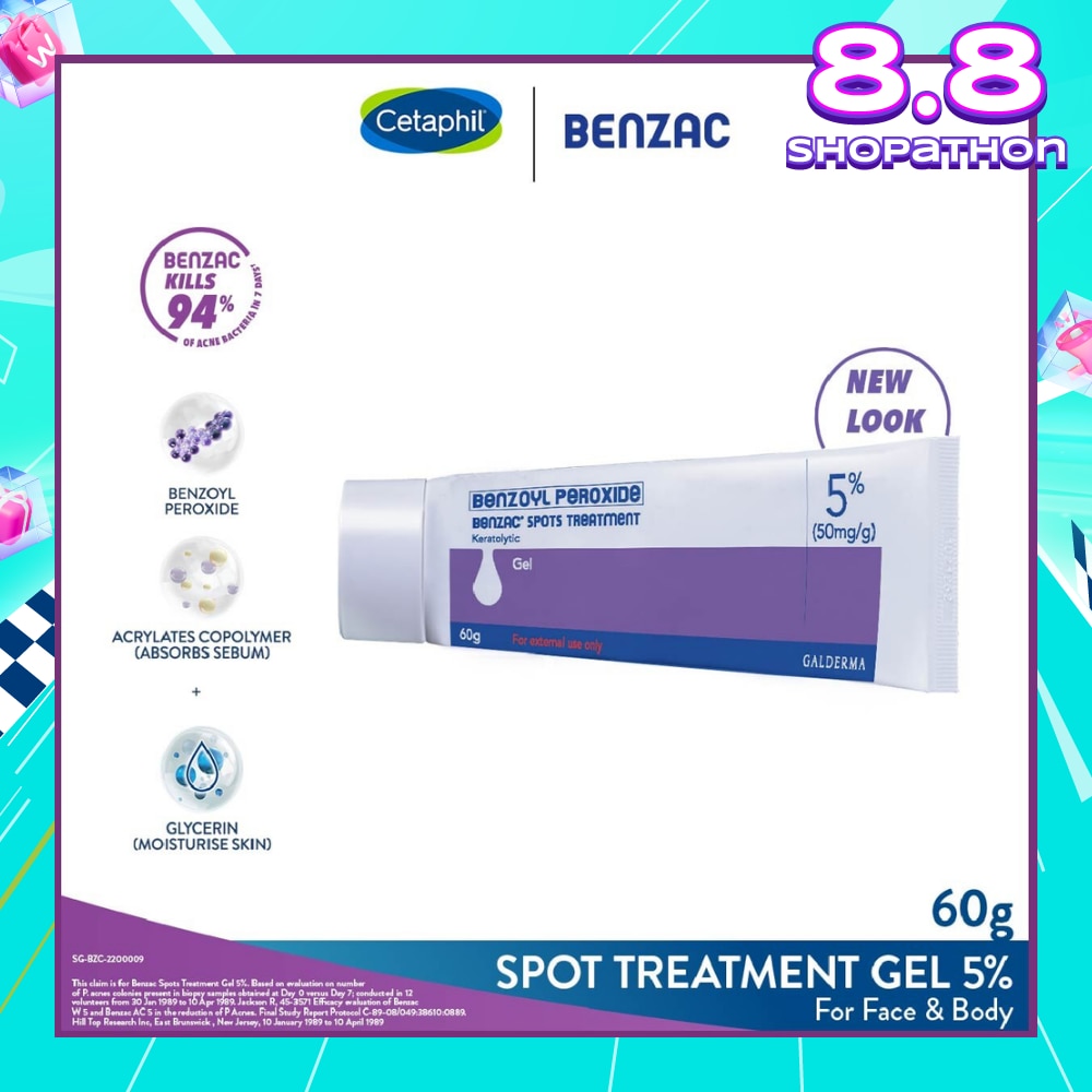 Spots Treatment 5% (Anti-Acne + Pimple Gel Cream With Benzoyl Peroxide) 60g