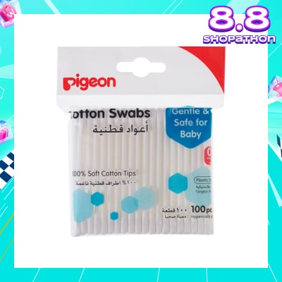 PIGEON Cotton Swabs 200 Tips Plastic Stem 100 Pieces