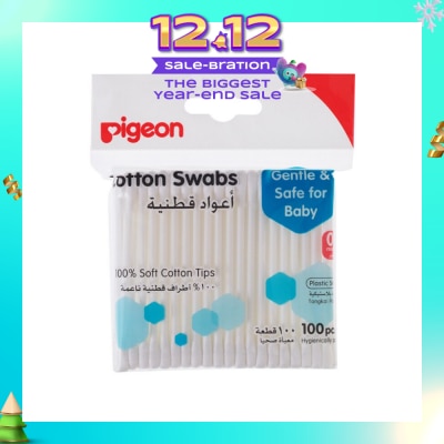 PIGEON Cotton Swabs 200 Tips Plastic Stem 100 Pieces