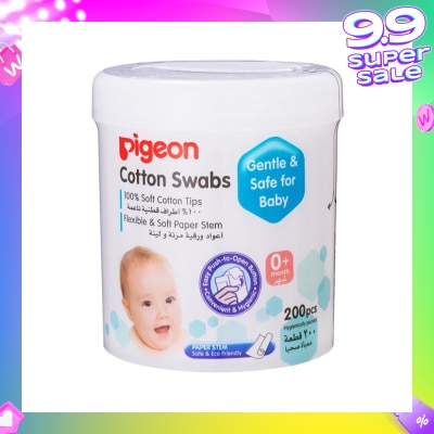 PIGEON 100% Cotton Swab Flexible & Soft Paper Stem (Safe for Baby) 200s