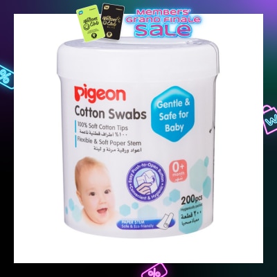 PIGEON 100% Cotton Swab Flexible & Soft Paper Stem (Safe for Baby) 200s