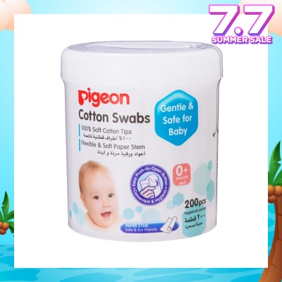 PIGEON 100% Cotton Swab Flexible & Soft Paper Stem (Safe for Baby) 200s