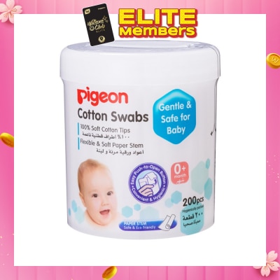 PIGEON 100% Cotton Swab Flexible & Soft Paper Stem (Safe for Baby) 200s