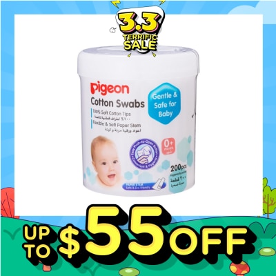 PIGEON 100% Cotton Swab Flexible & Soft Paper Stem (Safe for Baby) 200s