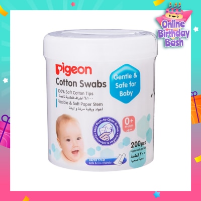 PIGEON 100% Cotton Swab Flexible & Soft Paper Stem (Safe for Baby) 200s