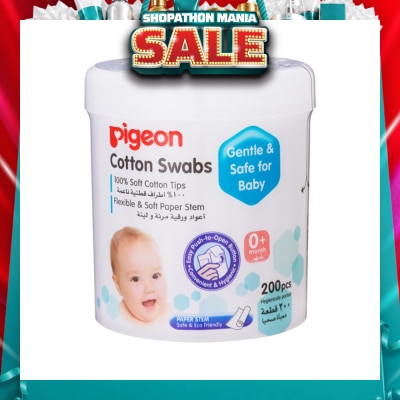 PIGEON - 100% Cotton Swab Flexible & Soft Paper Stem (Safe for Baby) 200s