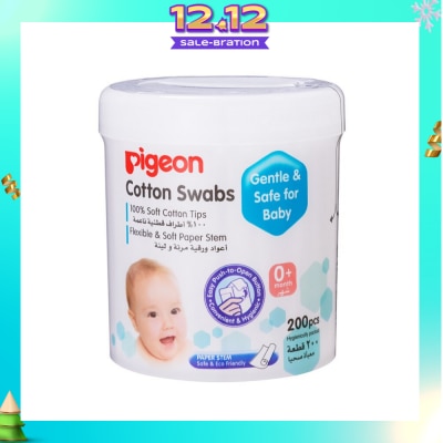 PIGEON 100% Cotton Swab Flexible & Soft Paper Stem (Safe for Baby) 200s