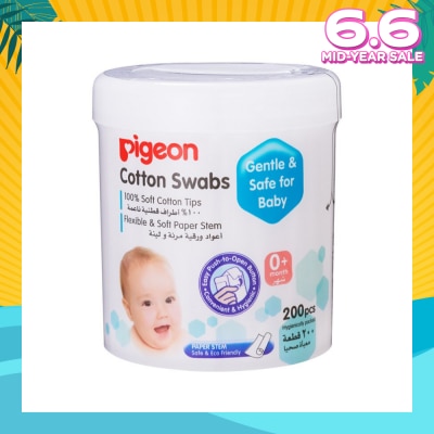 PIGEON 100% Cotton Swab Flexible & Soft Paper Stem (Safe for Baby) 200s