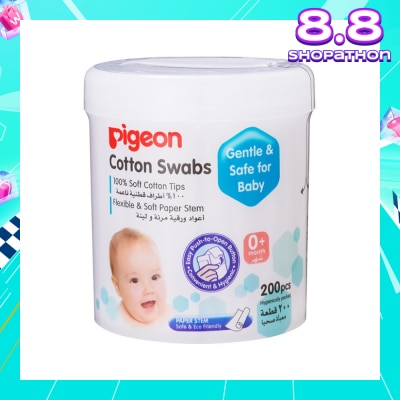 PIGEON 100% Cotton Swab Flexible & Soft Paper Stem (Safe for Baby) 200s