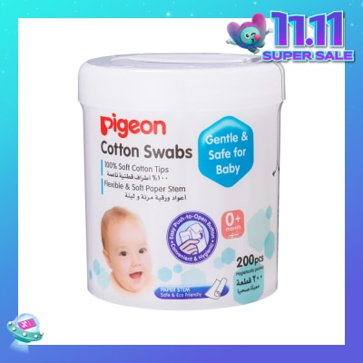 PIGEON 100% Cotton Swab Flexible & Soft Paper Stem (Safe for Baby) 200s
