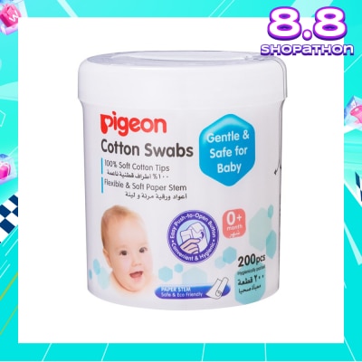 PIGEON 100% Cotton Swab Flexible & Soft Paper Stem (Safe for Baby) 200s