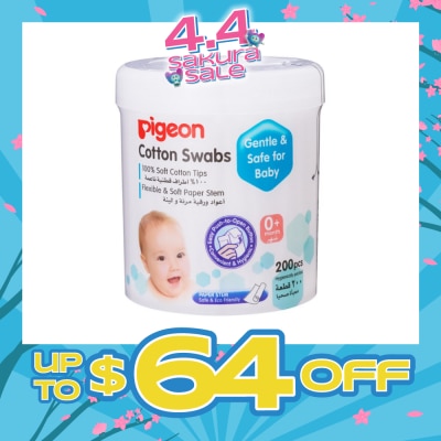 PIGEON - 100% Cotton Swab Flexible & Soft Paper Stem (Safe for Baby) 200s