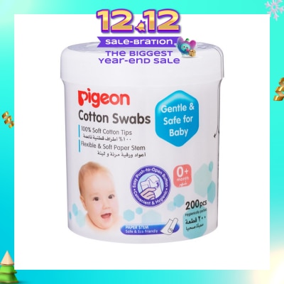 PIGEON 100% Cotton Swab Flexible & Soft Paper Stem (Safe for Baby) 200s