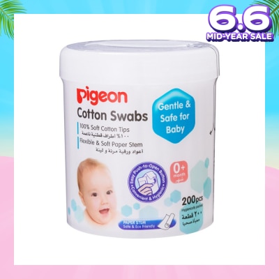 PIGEON 100% Cotton Swab Flexible & Soft Paper Stem (Safe for Baby) 200s