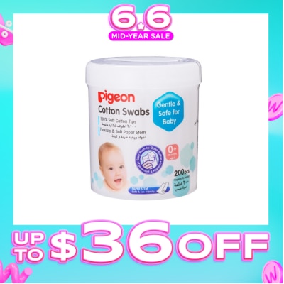 PIGEON - 100% Cotton Swab Flexible & Soft Paper Stem (Safe for Baby) 200s