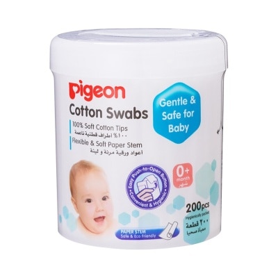 PIGEON 100% Cotton Swab Flexible & Soft Paper Stem (Safe for Baby) 200s