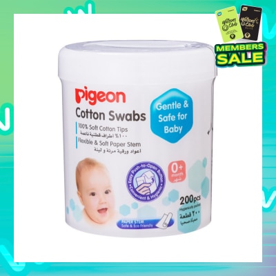 PIGEON 100% Cotton Swab Flexible & Soft Paper Stem (Safe for Baby) 200s