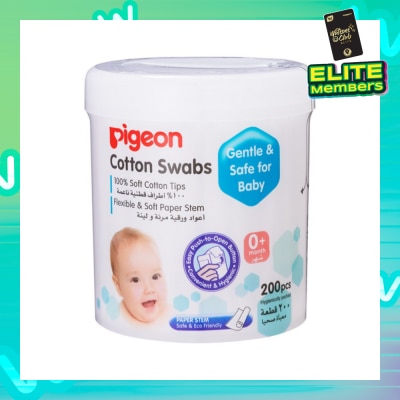 PIGEON 100% Cotton Swab Flexible & Soft Paper Stem (Safe for Baby) 200s