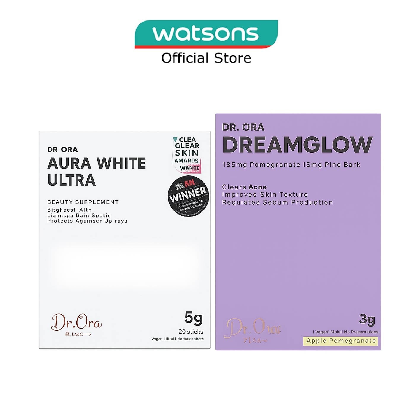 Aura White Ultra & Dreamglow Acne Clear Beauty Supplement Bundle Set 1s