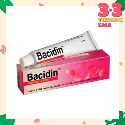 BACIDIN Antiseptic Cream (For Burns, Abrasions, Wounds, Minor Skin Infections and Insect Bites) 15g