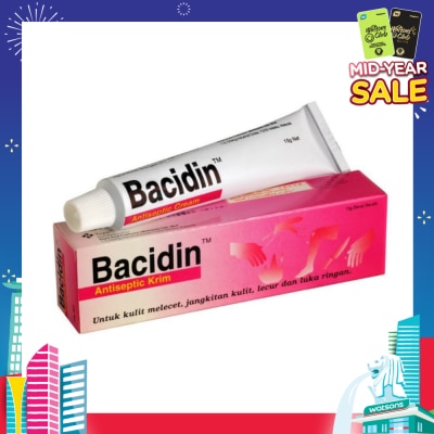 BACIDIN Antiseptic Cream (For Burns, Abrasions, Wounds, Minor Skin Infections and Insect Bites) 15g