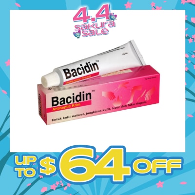 BACIDIN - Antiseptic Cream (For Burns, Abrasions, Wounds, Minor Skin Infections and Insect Bites) 15g