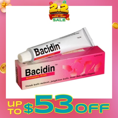 BACIDIN Antiseptic Cream (For Burns, Abrasions, Wounds, Minor Skin Infections and Insect Bites) 15g